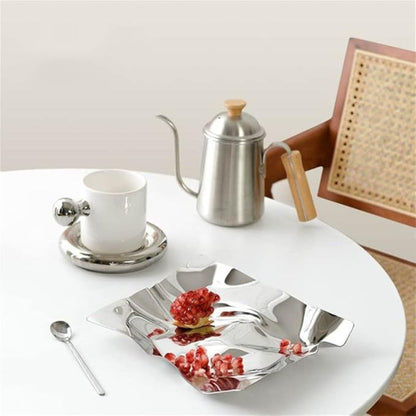 Plateau de service moderne en acier inoxydable froissé, couleur obsidienne, pour la décoration intérieure