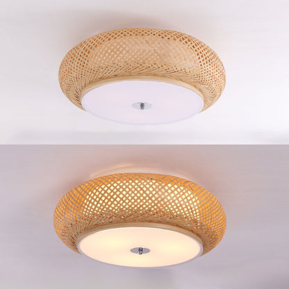 Plafonnier en bambou tissé à la main – Luminaire LED de style zen pour la décoration intérieure