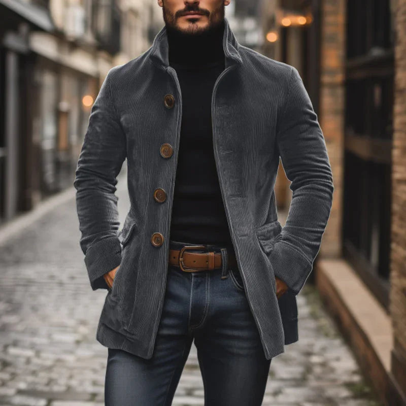 Herren Taillierte Cordjacke mit Hohem Kragen und Rippstruktur