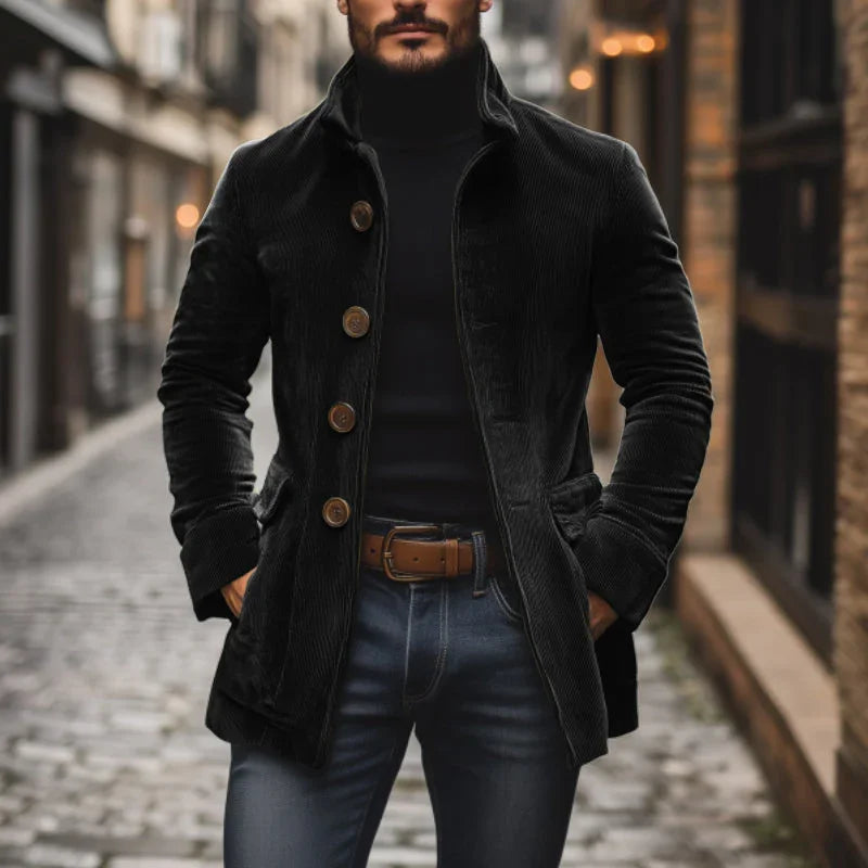 Herren Taillierte Cordjacke mit Hohem Kragen und Rippstruktur