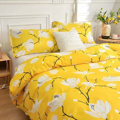 Yellow Blossom Quilt Cover Set - 3 Piece Bedding Set for Comfort
