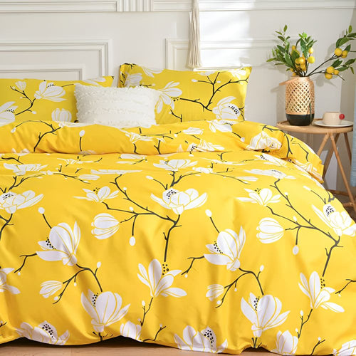 Yellow Blossom Quilt Cover Set - 3 Piece Bedding Set for Comfort