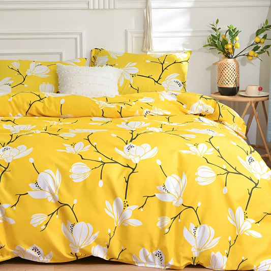 Yellow Blossom Quilt Cover Set - 3 Piece Bedding Set for Comfort
