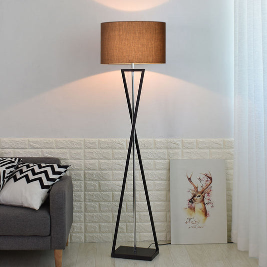 Stylish Black Metal Floor Lamp with Linen Shade for Living Room
