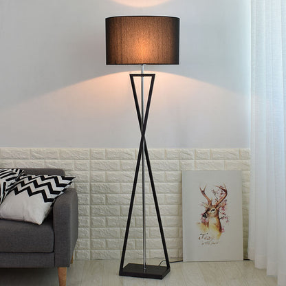 Stylish Black Metal Floor Lamp with Linen Shade for Living Room
