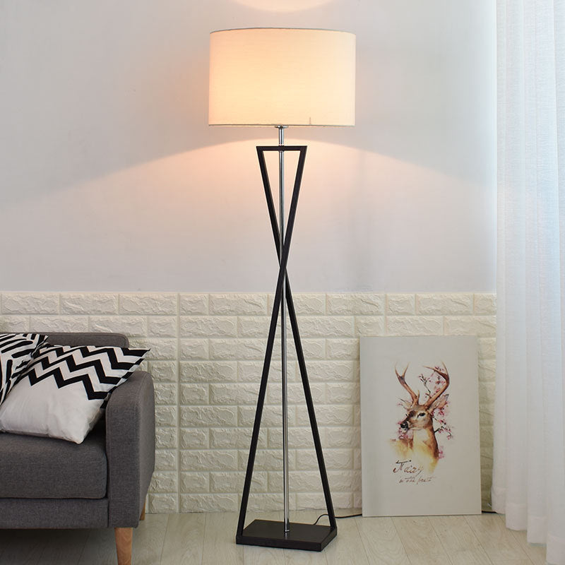 Stylish Black Metal Floor Lamp with Linen Shade for Living Room