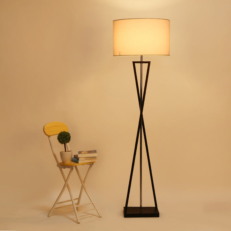 Stylish Black Metal Floor Lamp with Linen Shade for Living Room