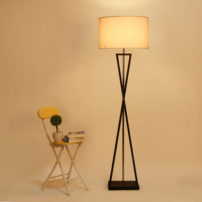 Stylish Black Metal Floor Lamp with Linen Shade for Living Room