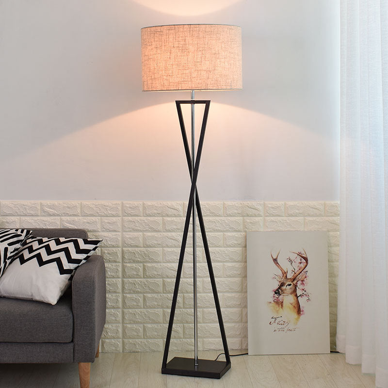 Stylish Black Metal Floor Lamp with Linen Shade for Living Room