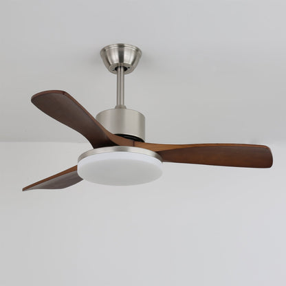Ventilateur de plafond moderne en bois | Kit d'éclairage LED en nickel brossé