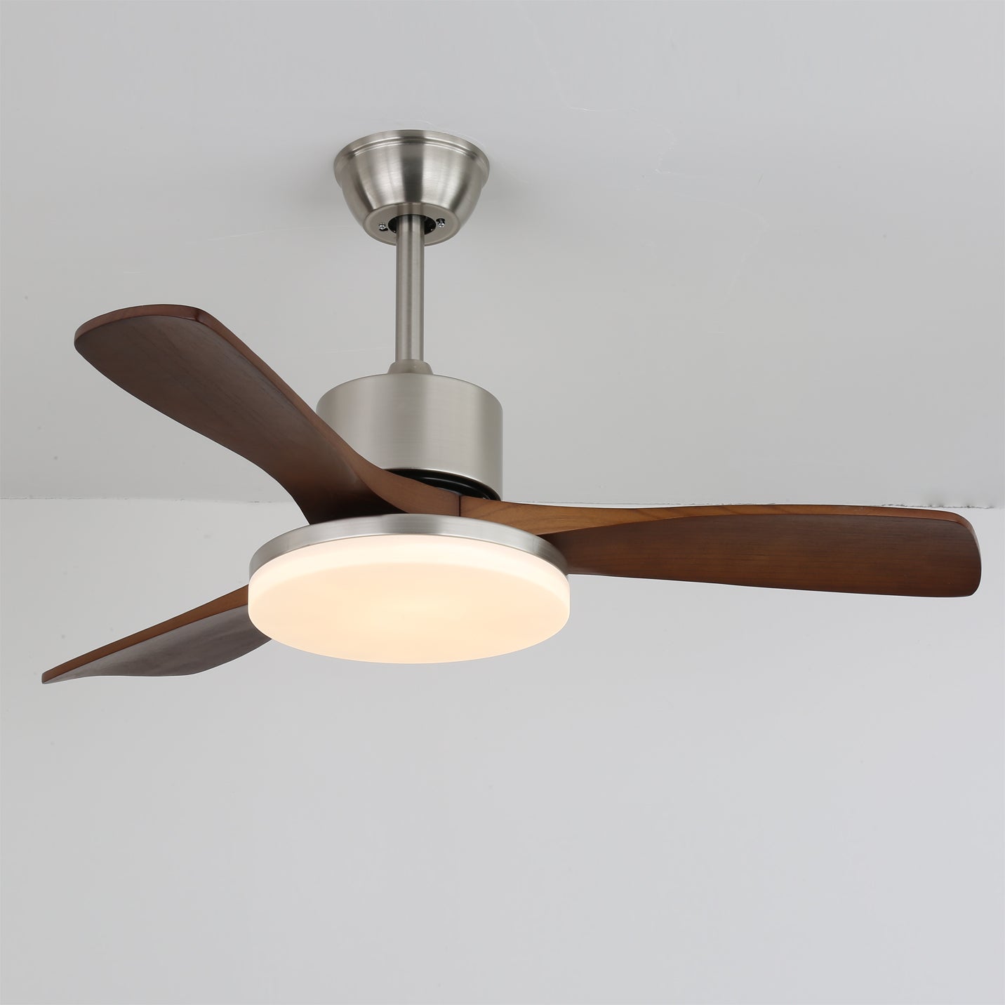 Ventilateur de plafond moderne en bois | Kit d'éclairage LED en nickel brossé