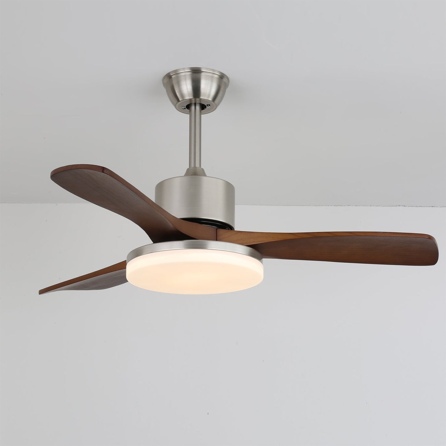 Ventilateur de plafond moderne en bois | Kit d'éclairage LED en nickel brossé