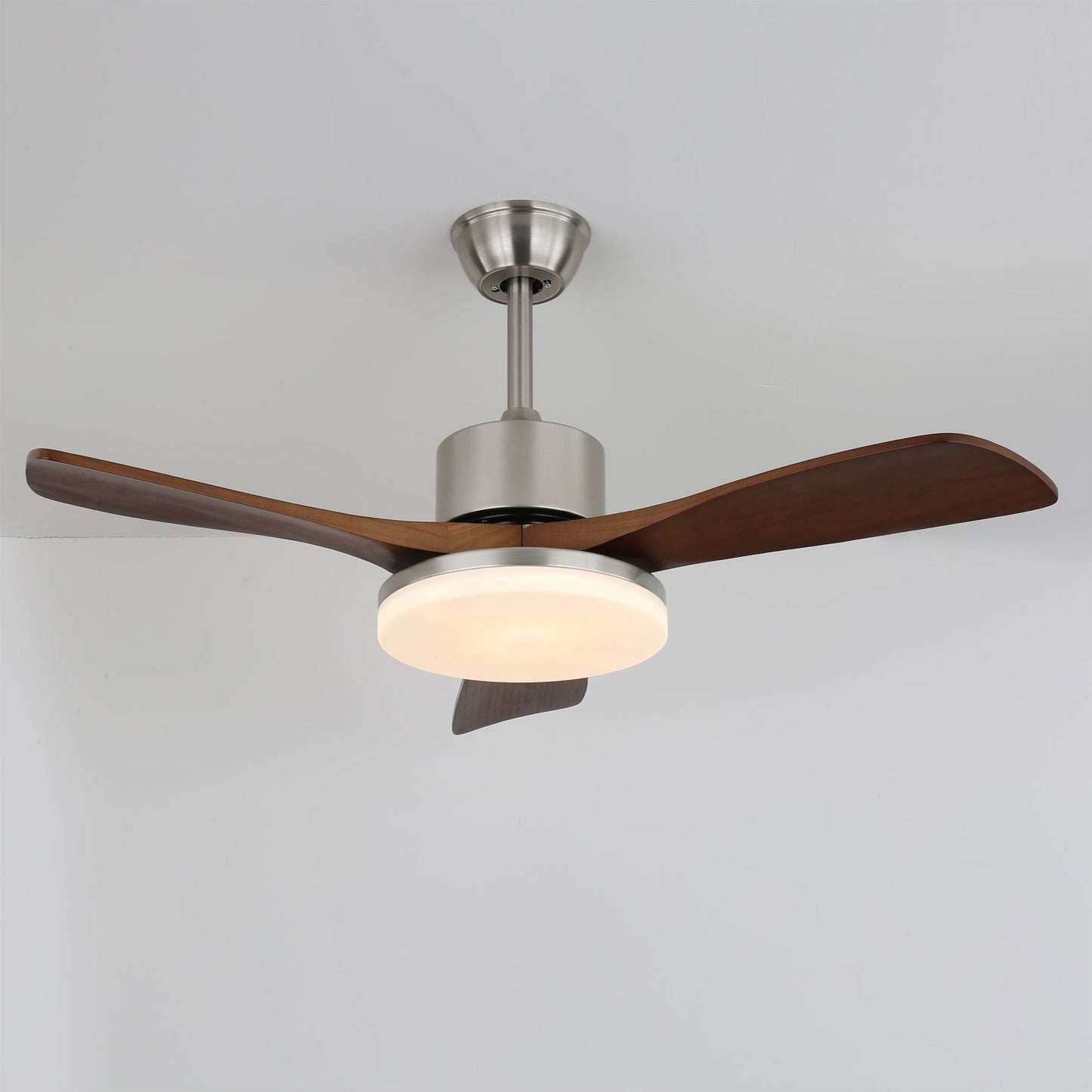 Ventilateur de plafond moderne en bois | Kit d'éclairage LED en nickel brossé
