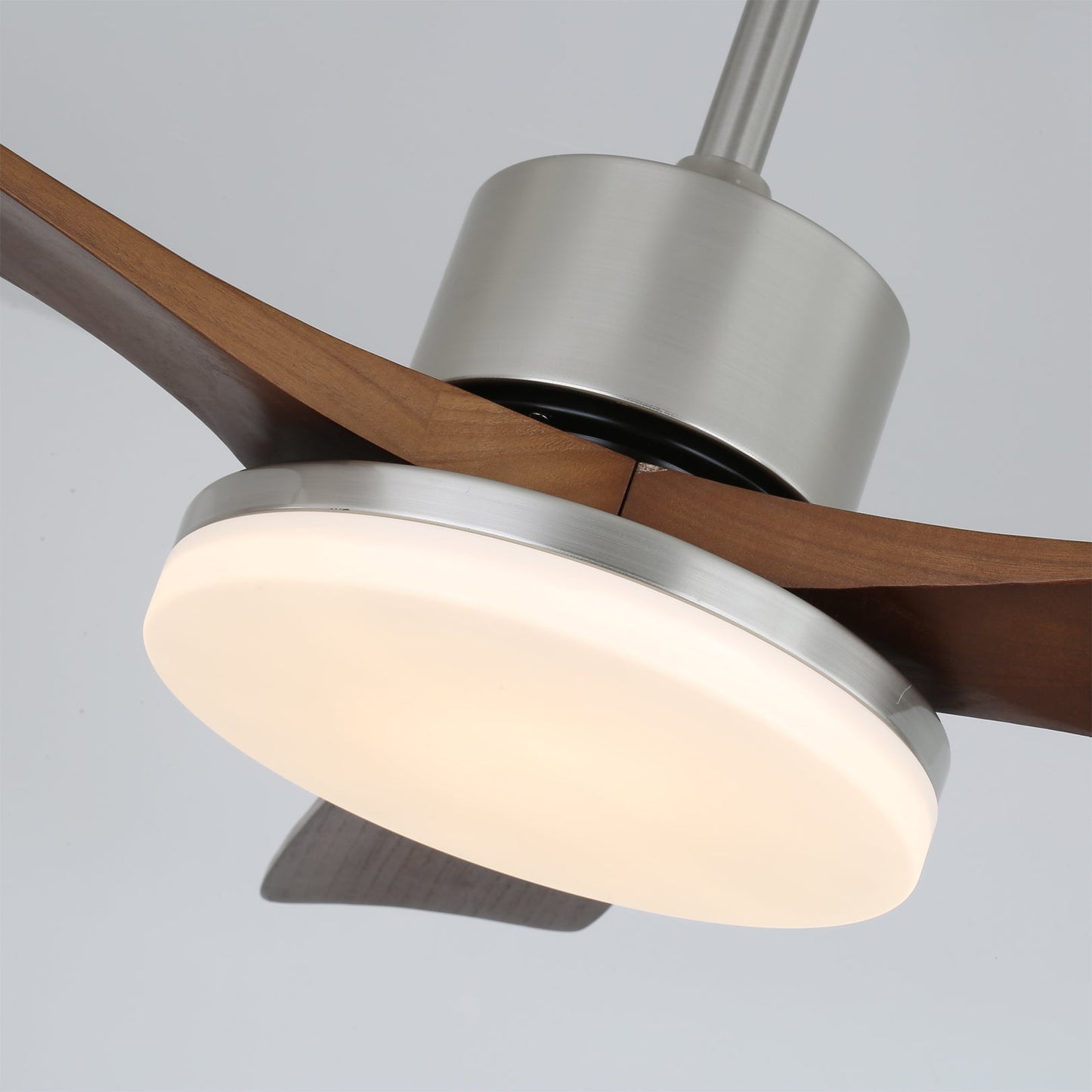 Ventilateur de plafond moderne en bois | Kit d'éclairage LED en nickel brossé
