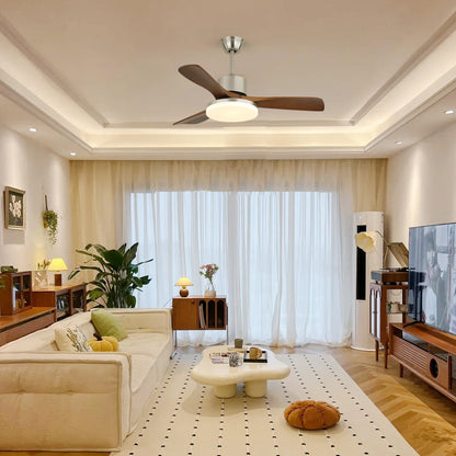 Ventilateur de plafond moderne en bois | Kit d'éclairage LED en nickel brossé