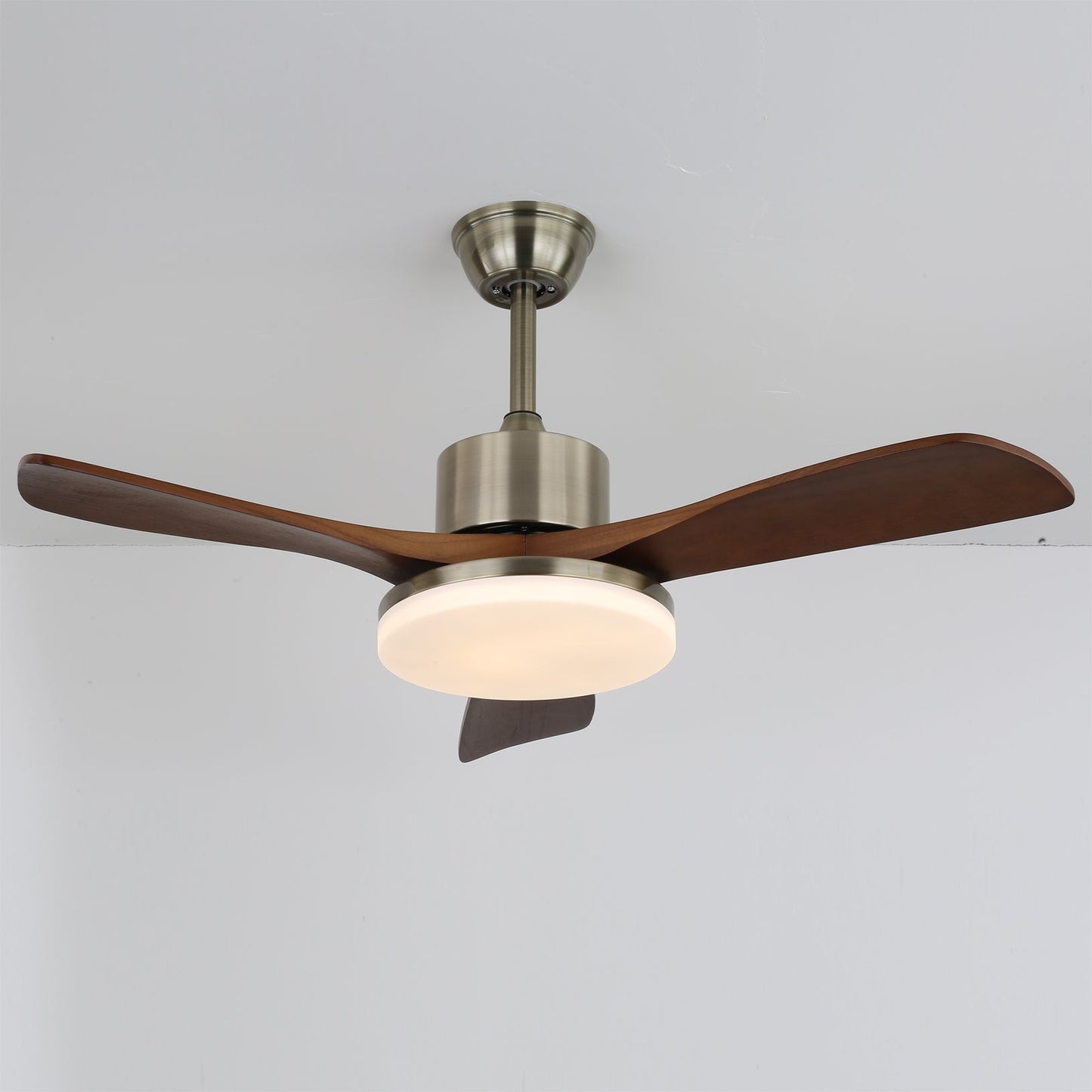 Ventilateur de plafond moderne en bois | Kit d'éclairage LED en nickel brossé