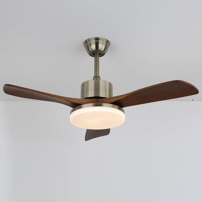 Ventilateur de plafond moderne en bois | Kit d'éclairage LED en nickel brossé