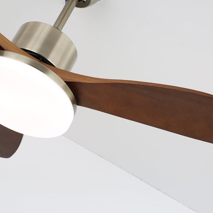 Ventilateur de plafond moderne en bois | Kit d'éclairage LED en nickel brossé