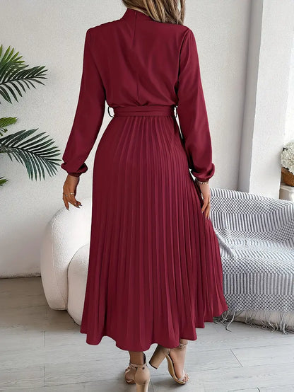 Dames Schickes Plissiertes Midi-Kleid mit Taillengürtel