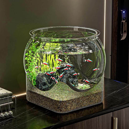 Clear Round Fish Tank - Durable Break-Resistant Aquarium for Turtles & Small Fish
