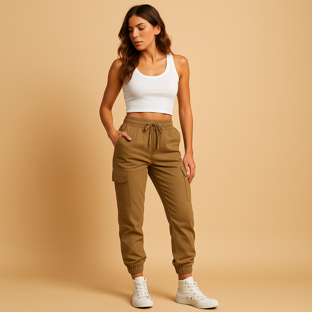Damen Hochgeschnittene Slim Cargo-Hosen