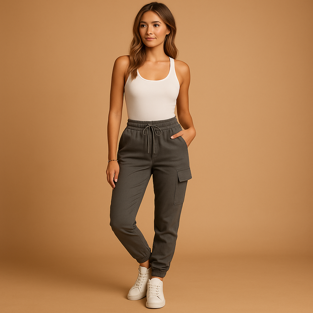 Dames Haute Taille Slim Cargo Broek