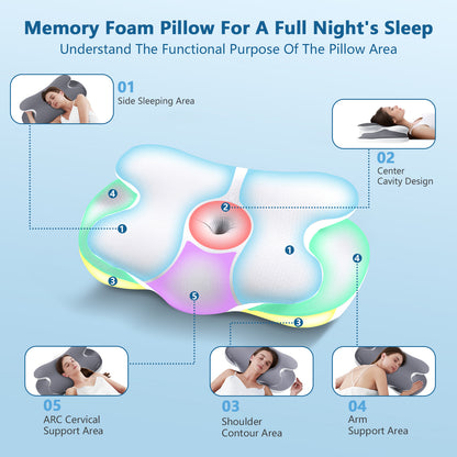 Oreiller cervical en mousse à mémoire de forme pour un soutien optimal de la nuque et des épaules, housse rafraîchissante en soie - Gris