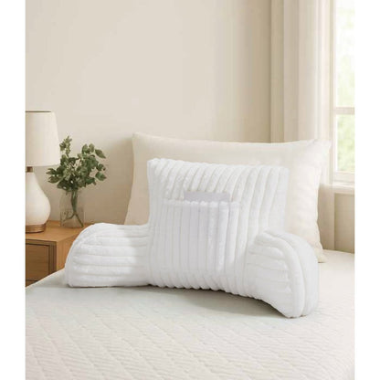 Cuddle Cushion - Faux Fur Ribbed Reading Chair Pillow with Arms for Sofa, Gaming & Relaxing Comfort