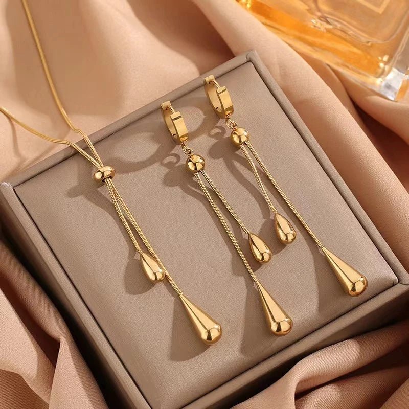 Ismara - Adjustable Pull Droplet Necklace & Earrings — designed to inspire your lifestyle.