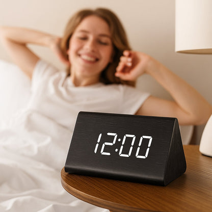 Réveil numérique en bois Elora avec affichage LED - Élégant et moderne