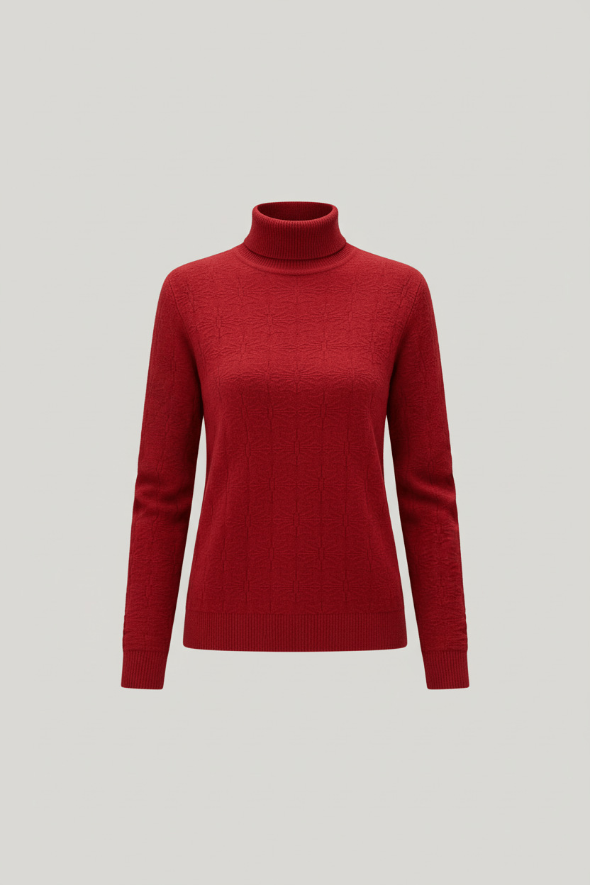 Vrouwen Textured Knit Jumper met Mock Neck en Slim Fit
