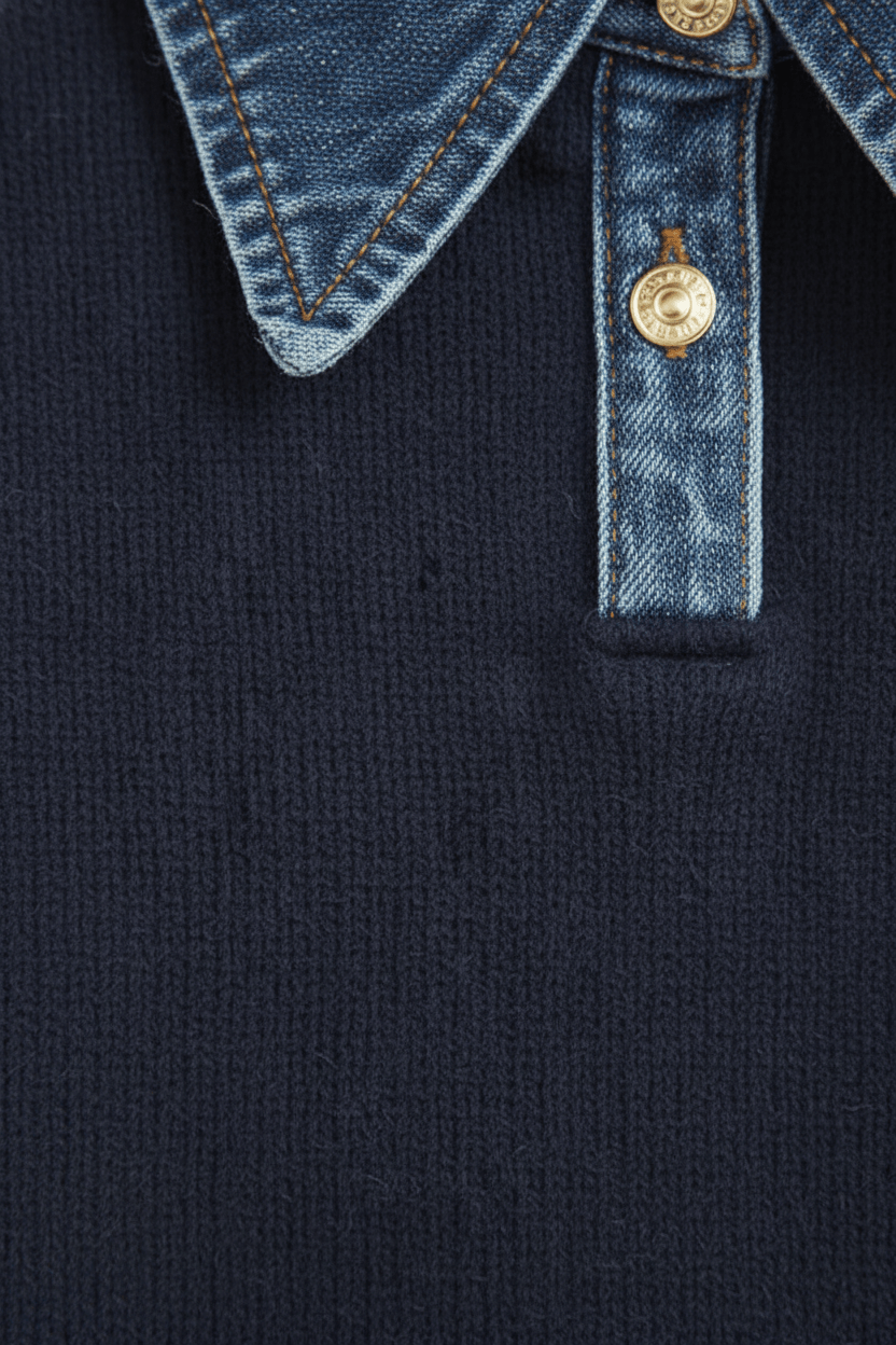 Pull en tricot coupe décontractée pour femme avec denim et boutons 