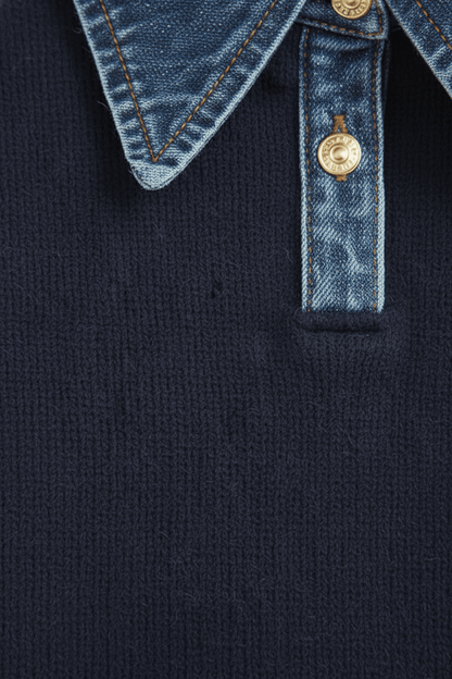 Pull en tricot coupe décontractée pour femme avec denim et boutons 