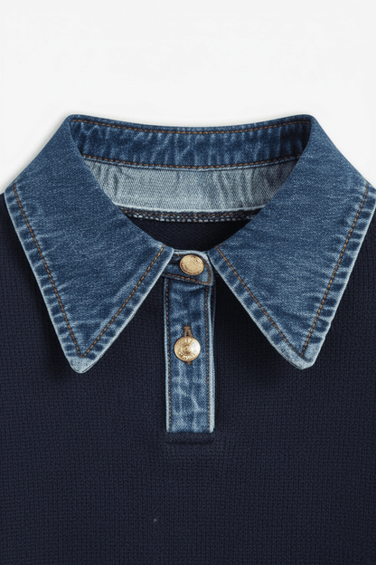 Pull en tricot coupe décontractée pour femme avec denim et boutons 