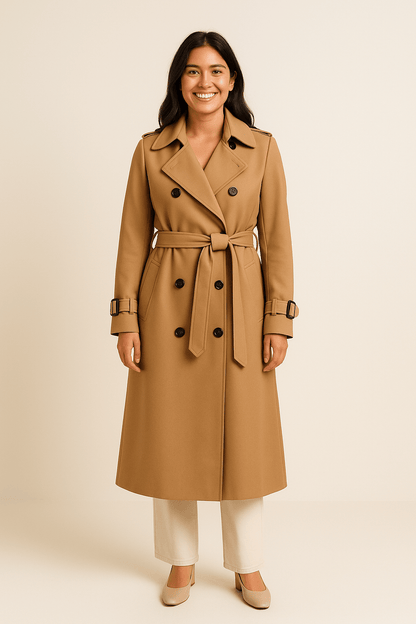Damen Doppelreiher-Trenchcoat mit Taillengürtel