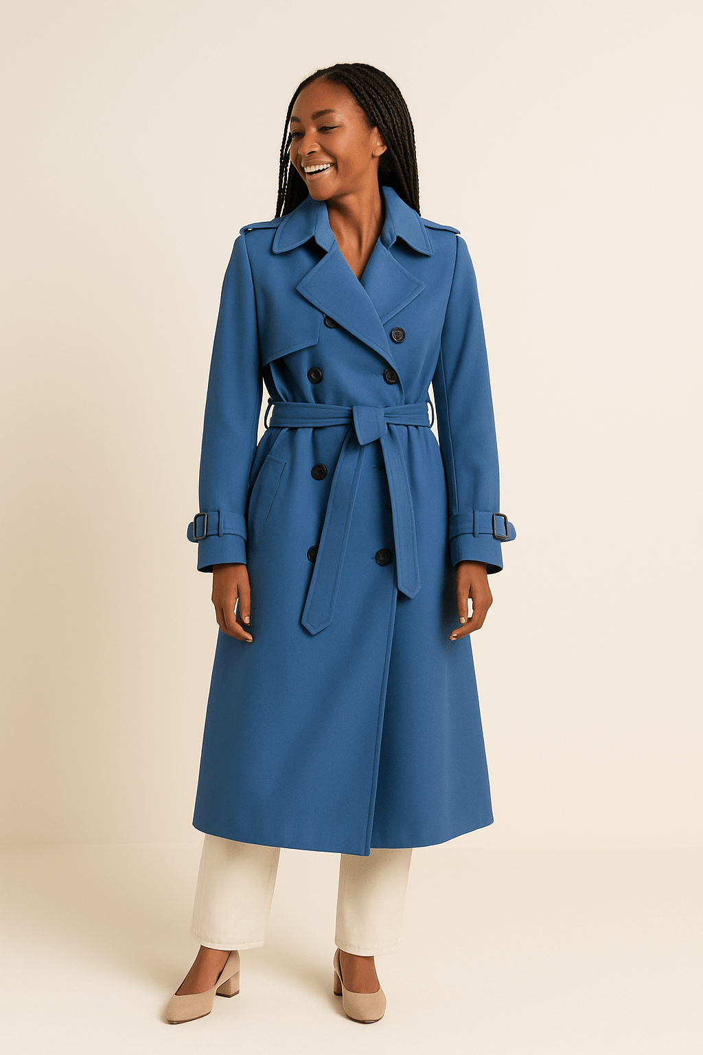 Damen Doppelreiher-Trenchcoat mit Taillengürtel