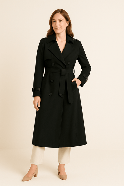 Damen Doppelreiher-Trenchcoat mit Taillengürtel