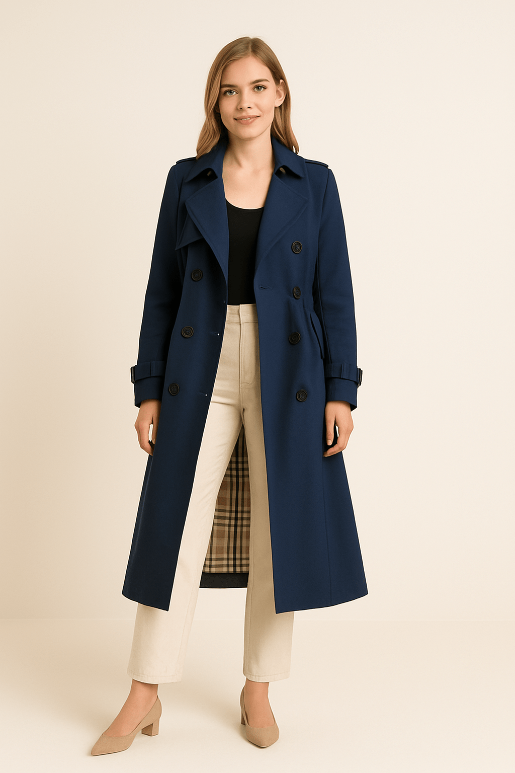Damen Doppelreiher-Trenchcoat mit Taillengürtel