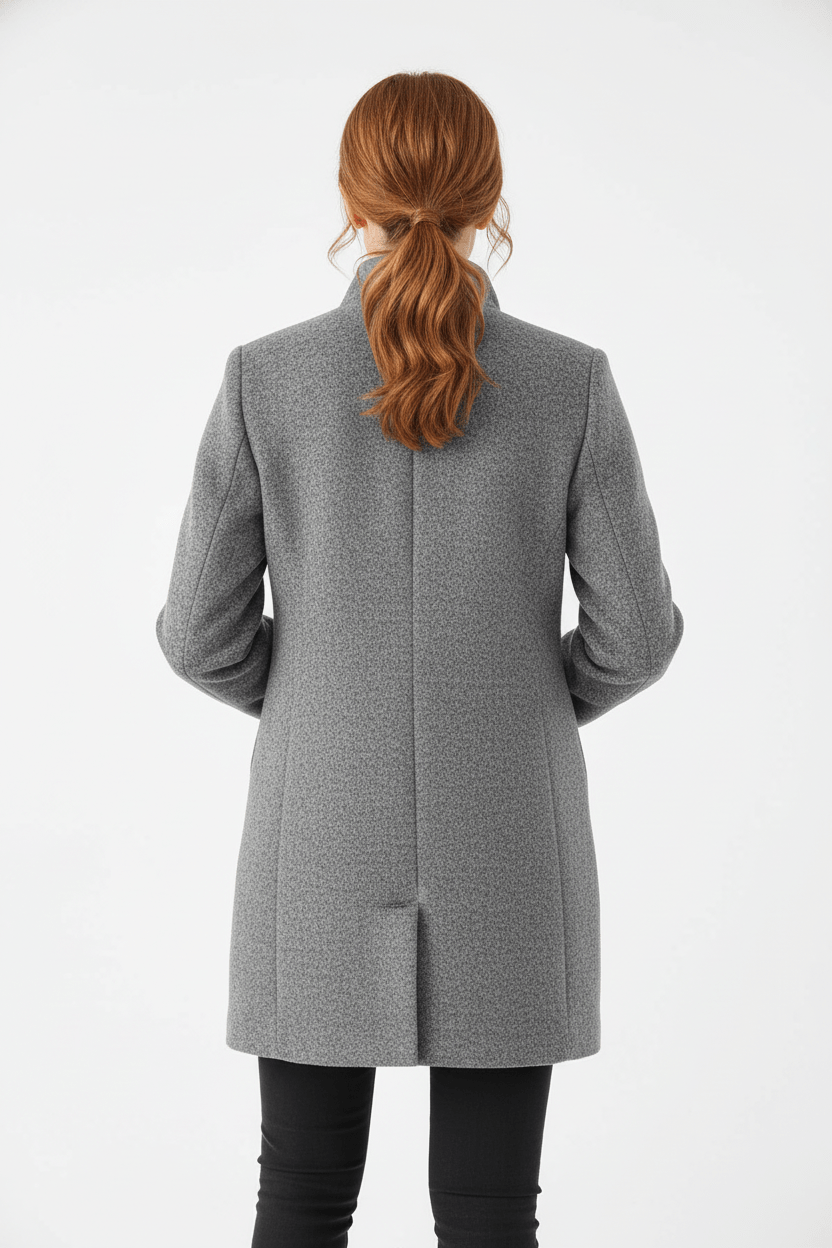 Dames Lange Jas | Veste Staande Kraag avec coupe ajustée et bouton ouvert