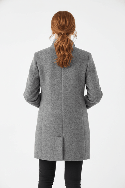 Dames Lange Jas | Veste Staande Kraag avec coupe ajustée et bouton ouvert