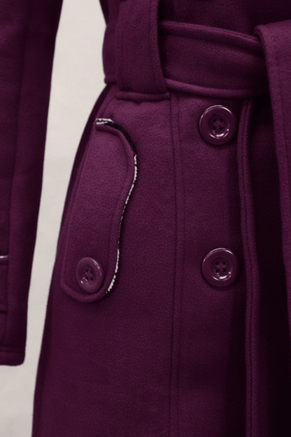 Damen Doppeltknopf-Hoodie-Mantel mit Gürtelschnitt