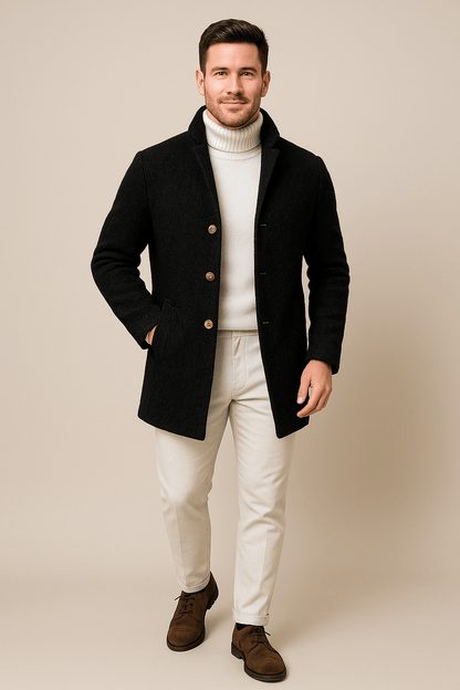 Cardigan en grosse maille pour hommes – Knop-up Trui met Staande Kraag