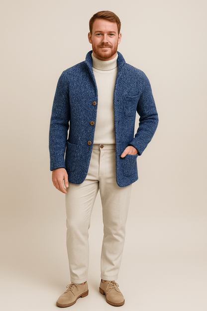 Cardigan en grosse maille pour hommes – Knop-up Trui met Staande Kraag