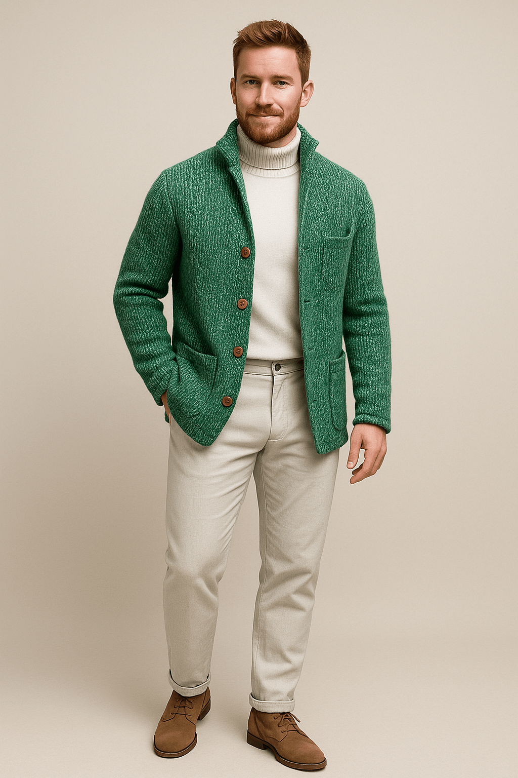 Cardigan en grosse maille pour hommes – Knop-up Trui met Staande Kraag