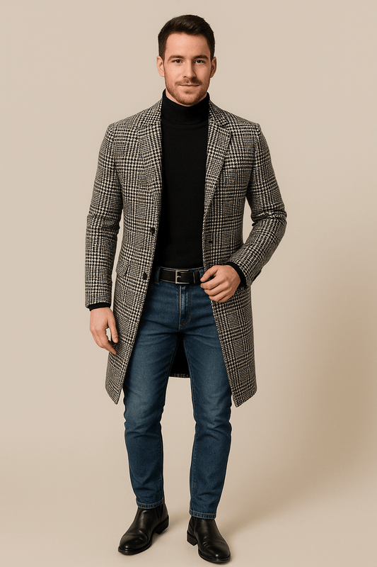 Trenchcoat pour hommes aus Wollmischung mit Karomuster et Revers