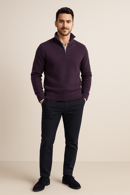 Pull Quarter-Zip pour Homme – Pull Geribbelde Gebreide avec Hoge Kraag