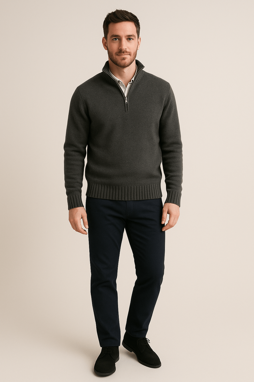 Pull Quarter-Zip pour Homme – Pull Geribbelde Gebreide avec Hoge Kraag