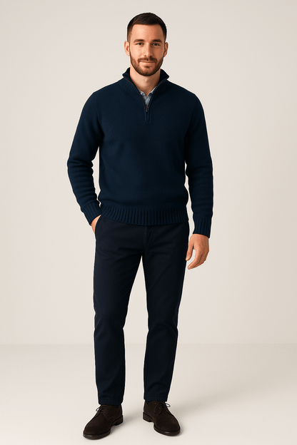 Pull Quarter-Zip pour Homme – Pull Geribbelde Gebreide avec Hoge Kraag