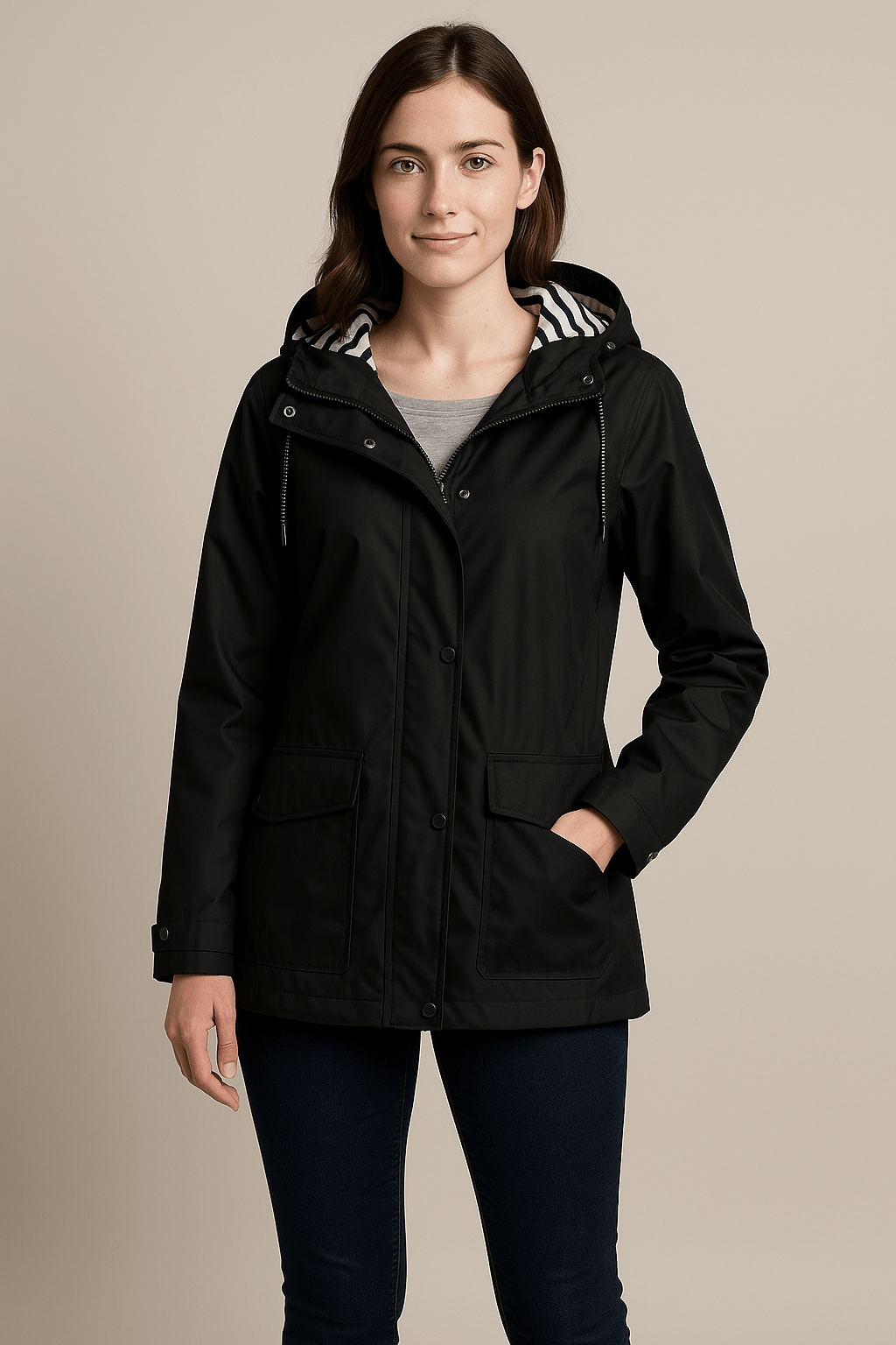 Dames Mid-Length Regenjas avec Verstelbare Kap