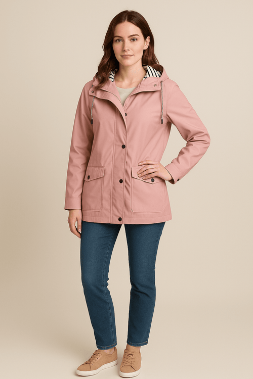Dames Mid-Length Regenjas avec Verstelbare Kap